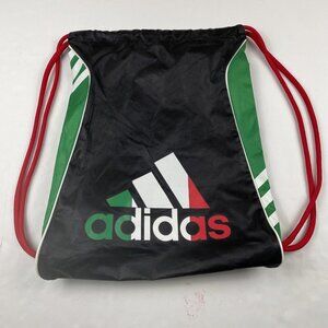 ADIDAS Drawstring Backpack Bag Poly Canvas Lightweight Green Red White Gym